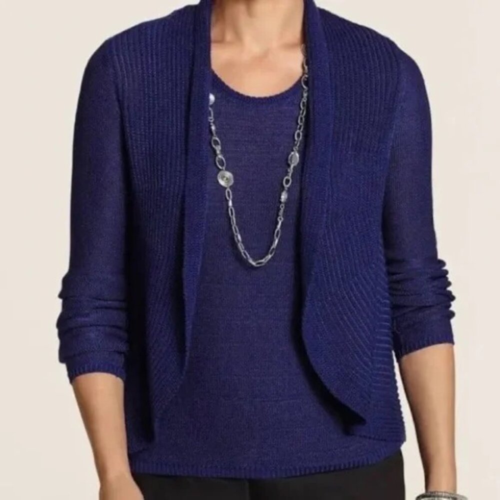 "NWT" Chico's Aubrianna Long‎ Sleeve Basic Cardigan Carbon Blue- Size 0 (Small)
